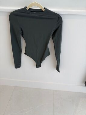 SKIMS Long-Sleeve Bodysuit in Slate Green